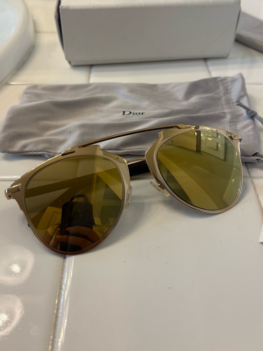 Dior Women’s Gold Frame Sunglasses with Yellow-Gold Mirrored Lenses